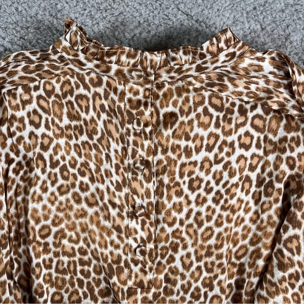 J.Crew‎ Women's Ruffleneck Drapey Top In Leopard Print Size XS